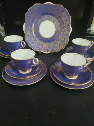 Royal Stafford Bone China 4 Cup & Saucer 4 Dessert Plate And 1 Cake Plate