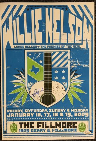 Willie Nelson Signed 13x19 Concert Poster Fillmore Jsa Autographed 2009