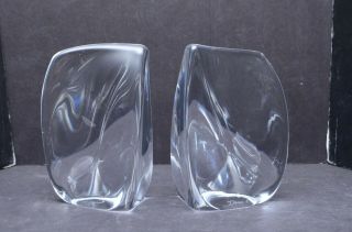 Vtg Mid Century Daum France Crystal Modernist Freeform Pair Bookends Art Glass