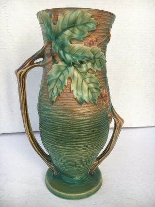 1940s Roseville Usa Art Pottery Green Pinecone Bushberry Vase 37 - 10 “
