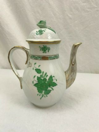 Coffee Pot.  Herend Porcelain Chinese Bouquet Green.  9 " Height