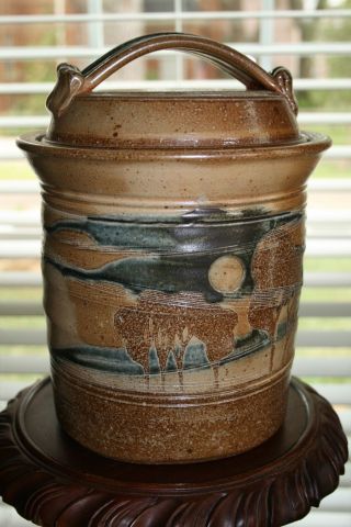 Jane Hamlyn - Studio Pottery - Uk Potter - Salt Glazed Large Covered Jar 11 " T