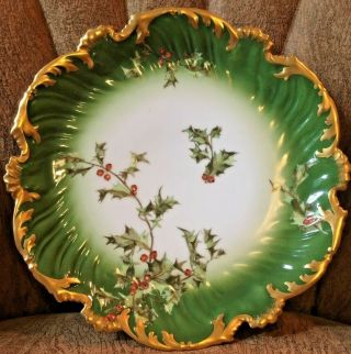 Limoges Holly Berries T&v France Plate 9.  25 Inch