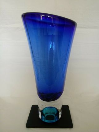 Large Zoom Vase Goran Warff For Kosta Boda Blue W/turquoise