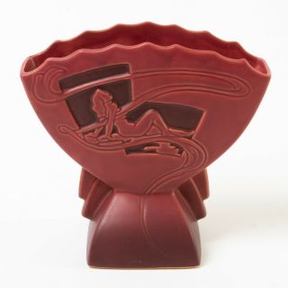 Vintage Roseville Pottery Art Nouveau Silhouette Nude Pink Fan Vase 783 - 7