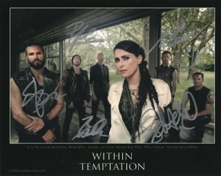 Within Temptation Real Hand Signed Photo 1 Autographed By All 6
