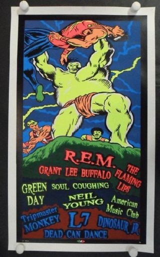 Neil Young Green Day Flaming Lips Concert Poster Taz 1994 Silkscreen