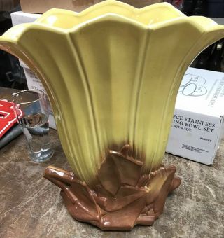 Outstanding 190’s Vintage Mccoy 14 - 3/4 " Large Fan Flower Form Vase - Gloss