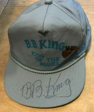 Autograph Signed B.  B.  King - King Of The Blues Blue Hat W/ Guitar Pin Cap