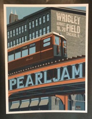 Pearl Jam Wrigley Field Chicago Train 2018 Steve Thomas Signed Ap Concert Poster