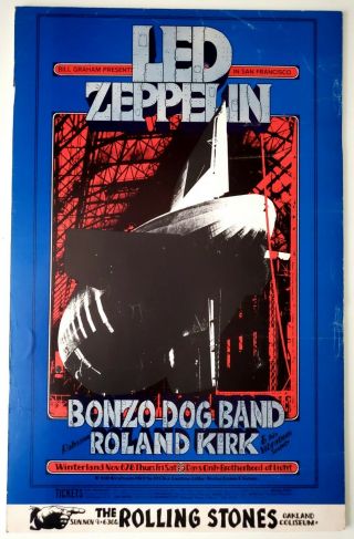 1st Print Led Zeppelin 1969 Winterland Zep Hangar Concert Poster Bg 199 Bg199 Nb