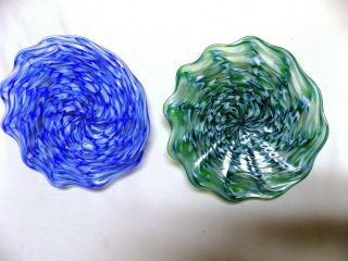 Set Of 2 Hand Blown Glass Platters 973 Art Bowl Tray Fillers Color