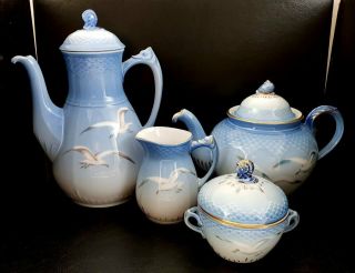 Vintage B&g Bing & Grondahl Copenhagen Seagull Teapot & Coffeepot Porcelain Set