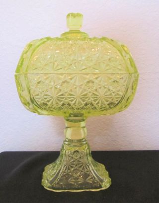 Antique Eapg Vaseline Adams Daisy Button With Thumbprint 13 " Compote 1880 