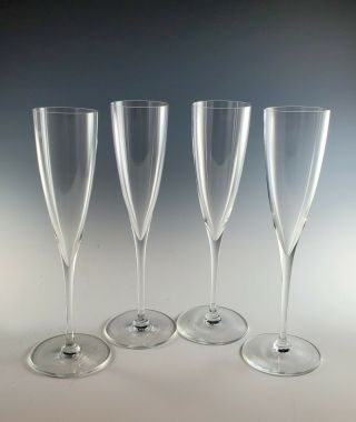 4 Baccarat Crystal Dom Perignon Champagne Flutes Signed