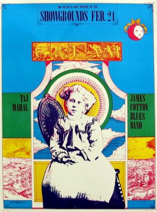 Cream,  Taj Mahal & James Cotton Blues Band 1968 Concert Poster Second Printing.