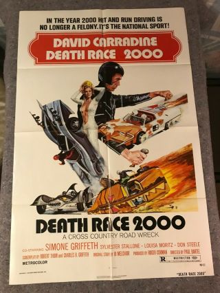 Death Race 2000 1975 1 Sheet Movie Poster 27 " X41 " (f/vf -) Roger Corman