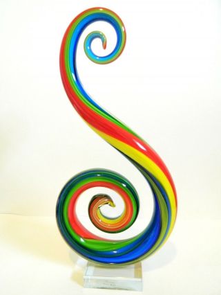 Vintage Murano Glass Art Hand Blown Fused Colorful Clef Musical Note 15 " H