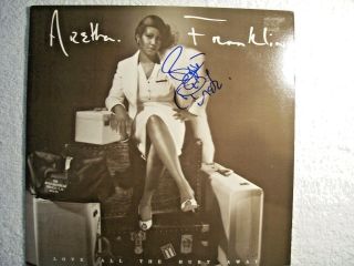 Aretha Franklin Queen Of Soul " Love All The Hurt Away " Autographed Album Cover