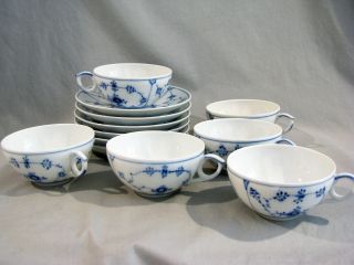 6 Royal Copenhagen Blue & White Fluted Cups & Saucers