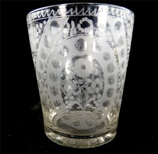 Antique 18th Century German Bohemian Engraved Blown Flint Beaker Vase B