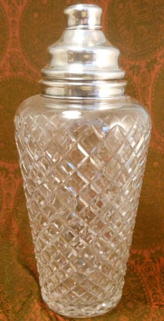 Great Signed Hawkes Cut Glass Cocktail Shaker With Silver Top