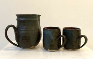 Thomas Fetter Mcm 3 Pc Set Pitcher 2 Mugs Handmade Stoneware Studio Pottery Usa