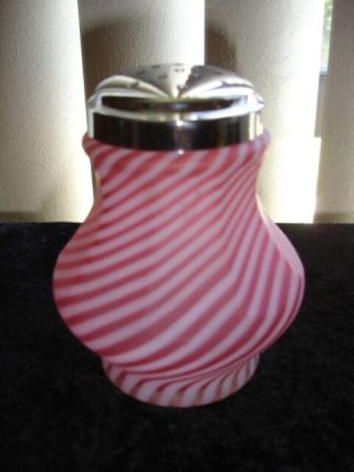 Fenton L.  G.  Wright Satin Glass Cranberry Opalescent Swirl Sugar Shaker,  Limite