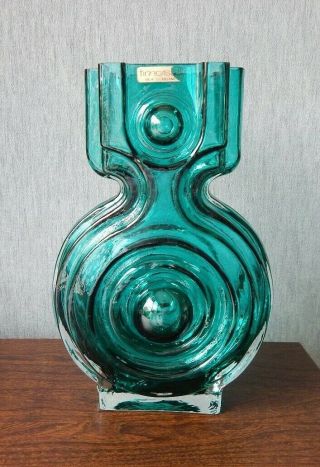 Riihimaki/riihimaen Lasi Oy Glass Aitanlukko Vase In Turquoise - Helena Tynell