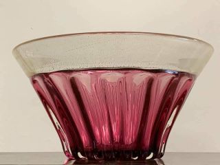 Large Vintage Murano Cranberry Art Glass Bowl with Gold Aventurine 2
