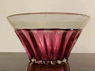 Large Vintage Murano Cranberry Art Glass Bowl with Gold Aventurine 3