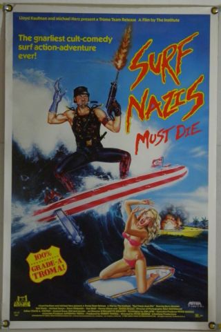 Surf Nazis Must Die Rolled Orig Vhs Video Poster Troma Lloyd Kaufman (1987)