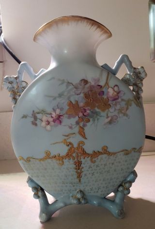 Rare Antique M.  Redon Limoges France Porcelain Footed Moon Canteen Vase