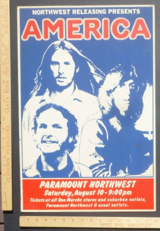 America Concert Poster Paramount Seattle Washington 1974