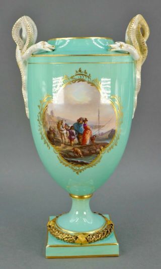 Fine Antique C 18th Meissen German Porcelain Snake Handled Jar Vase Horse Dog 1