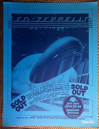 1977 Led Zeppelin Derringer Oakland,  Ca Concert Poster Signed Tuten