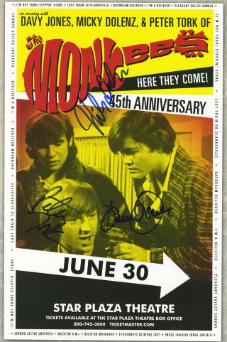 Monkees Autographed Signed Concert Poster Peter Tork,  Micky Dolenz,  Davy Jones