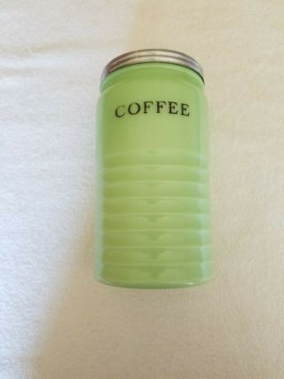 Jeannette Glass Jadeite - Jadite Round Ribbed COFFEE Canister Jar – Marked 2