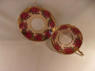 Vintage Paragon By Appointment Bone China England Gold Red Roses Tea Cup Saucer