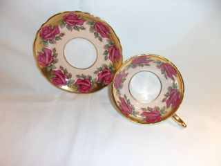 Vintage Paragon By Appointment Bone China England Gold Red Roses Tea Cup Saucer 2