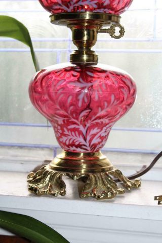 Vintage Fenton Cranberry Glass Daisy and Fern Lamp 2