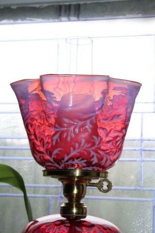 Vintage Fenton Cranberry Glass Daisy and Fern Lamp 3