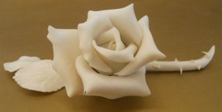 Rare Signed White Bisque Porcelain Lladro Rose Flower Thorns Old Mark