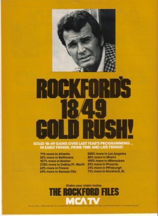 James Garner The Rockford Files 1980 Ad - 18/49 Gold Rush Atlanta Baltimore Boston