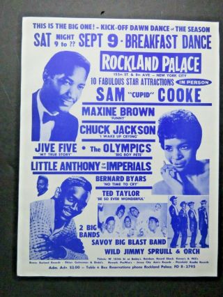 ^ Sam Cooke Rockland Palace Concert Handbill - 1961 - Maxine Brown - Little Anthony