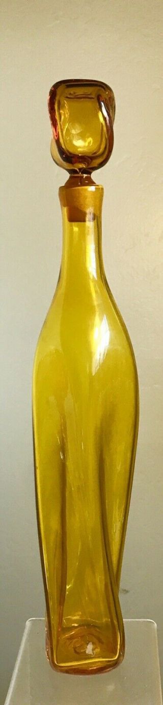 Vintage Signed Blenko Glass Twisted Decanter 5825 - S Gold