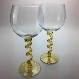 Union Street? Wine Glasses Yellow Curled Twisted Stem Large Glasses Stemware (2) 2