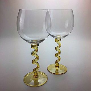 Union Street? Wine Glasses Yellow Curled Twisted Stem Large Glasses Stemware (2) 3