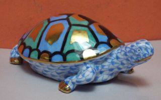Herend Blue Fishnet Turtle 15302 Perfect 4 " Gold Black Green Figurine