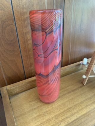 Stunning 1986 Vintage Steven Main Cased Art Glass Hand Blown Vase Signed
